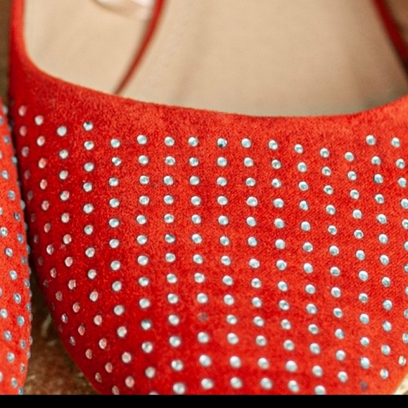 Red jeweled ankle strap flats size 9.5-10 - Picture 3 of 5